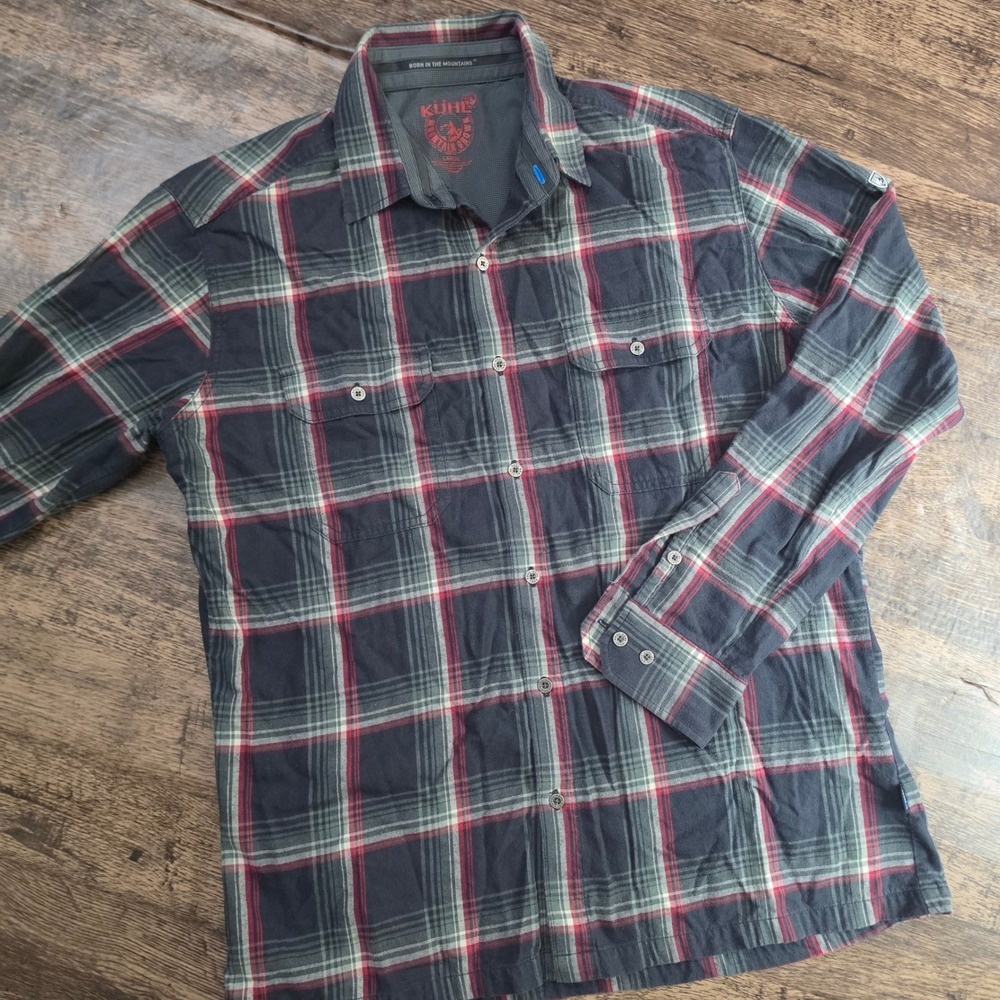 KUHLโ Plaid Button Down Shirt Mens Large Blue Red Long Sleeve Mountain Grown